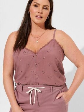 Torrid Sophie Eyelet Swing Cami Top Rose Taupe 5X Plus Size